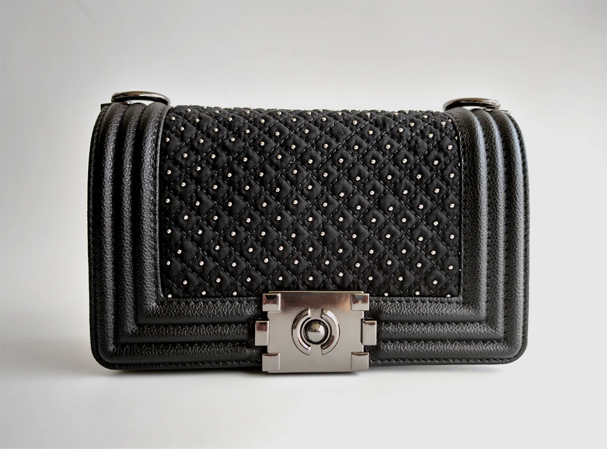 

Bla Nylon Diamond Pattern Fabric Top Layer Cowhide Single oulder Crossbody Bag Women's Bag Bead Decoration Modern Neutral...