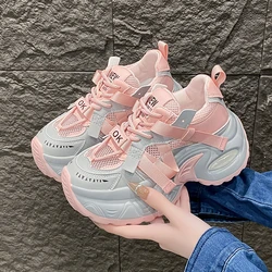 New Fashion Summer Women's Platform Sneakers Thick Bottom Breathable Mesh Casual Shoes 7.5CM High Heel Sports Dad Shoes Woman
