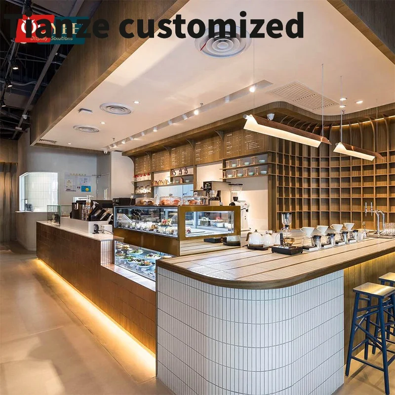 Customized-High End Custom Cafe Display Furniture Cabinet Coffee Shop Business Coffee Shop Interior Design Coffee Shop Counters