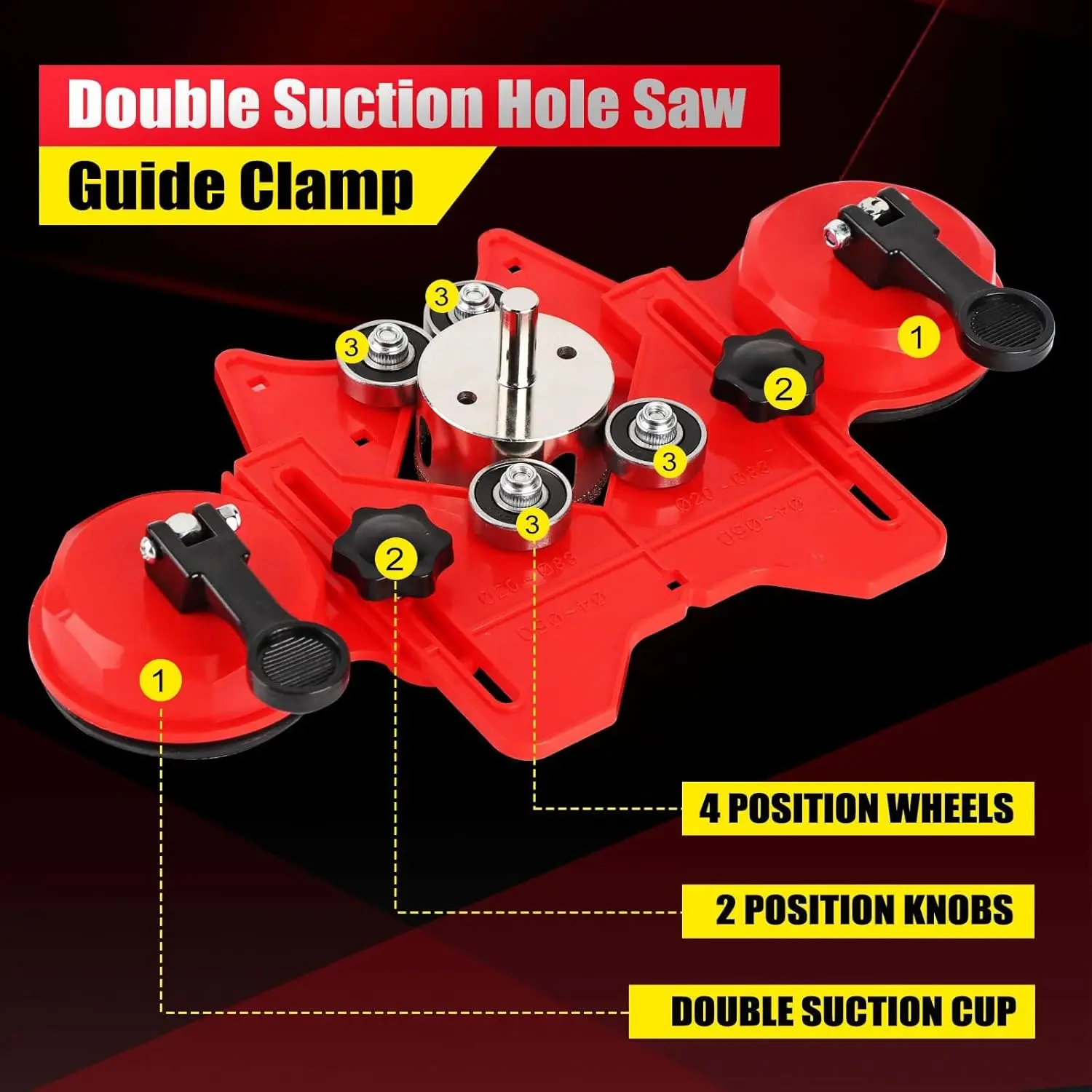 Diamond Tile Drill Bits Set,17Pcs with Double Suction Cups Hole Saw Guide Jig,(1/4