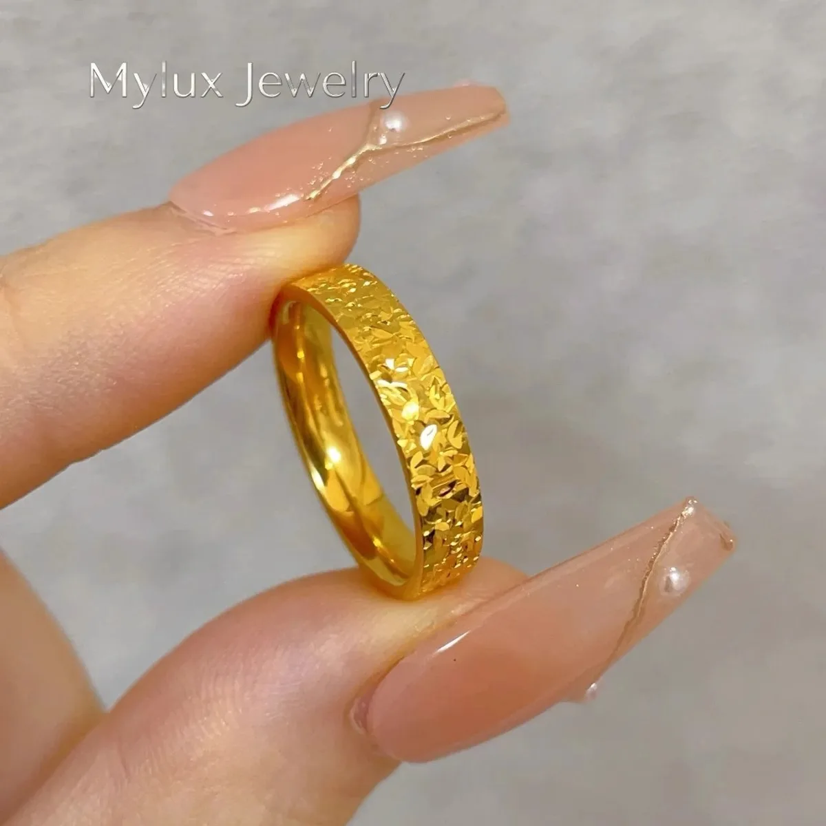 Mylux Jewelry Fashion boutique 24K real gold Chipped gold ring bracelet au9999 Flash Chipped ice ring couple ring
