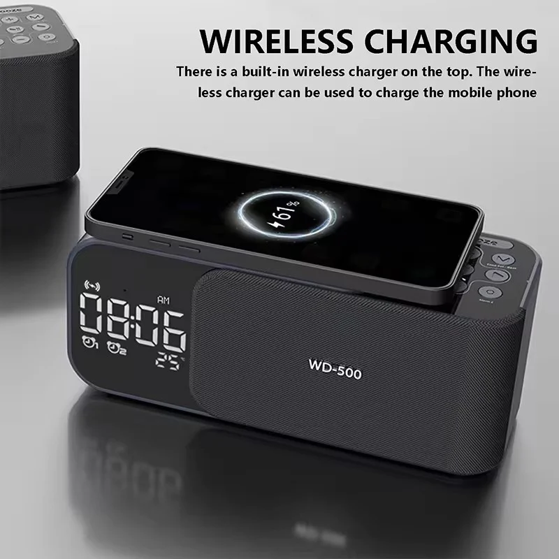 

Wireless Charging Caixa De Som Bluetooth Speaker Portable Sound Column with FM Radio Alarm Clock LED Light Smart Home Music Box