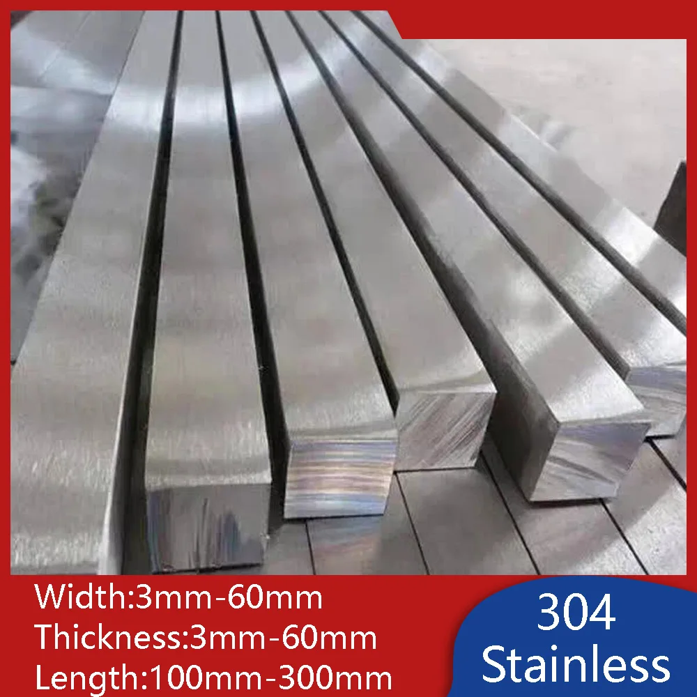 304 Stainless Steel Square Bar Strip 3mm-60mm Solid Metal Rectangular Rod Strips 100mm-300mm Length