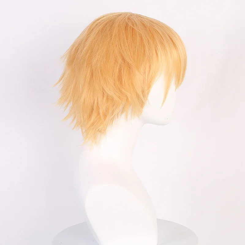 Peluca de motosierra para hombre, Cosplay para hombre, fácil de peinar, artesanía de corte de pelo amarillo dorado