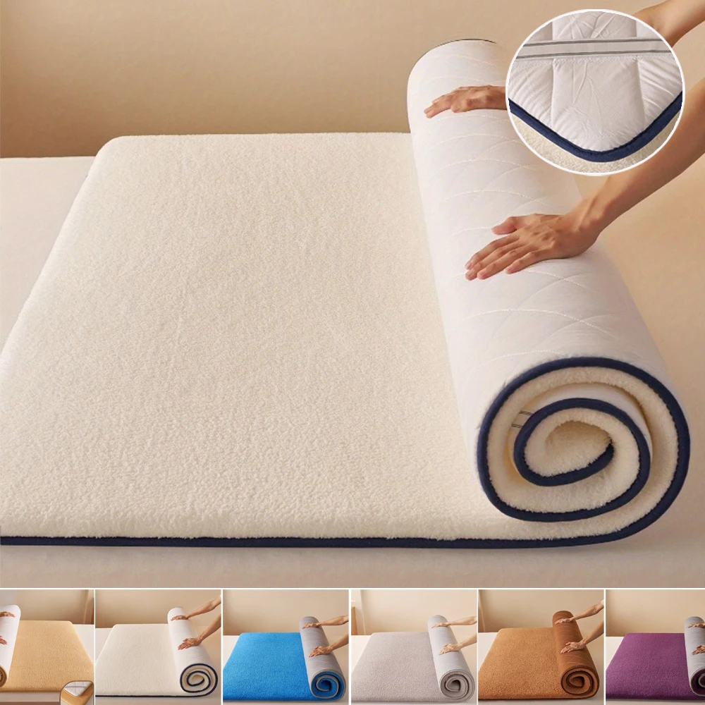 

1pc Thick Warm Bed Mattress Topper with Quilted Cover & Fill-Winter-Ready,for Single/Double Beds,Fits Box Spring/Fitted Mattress