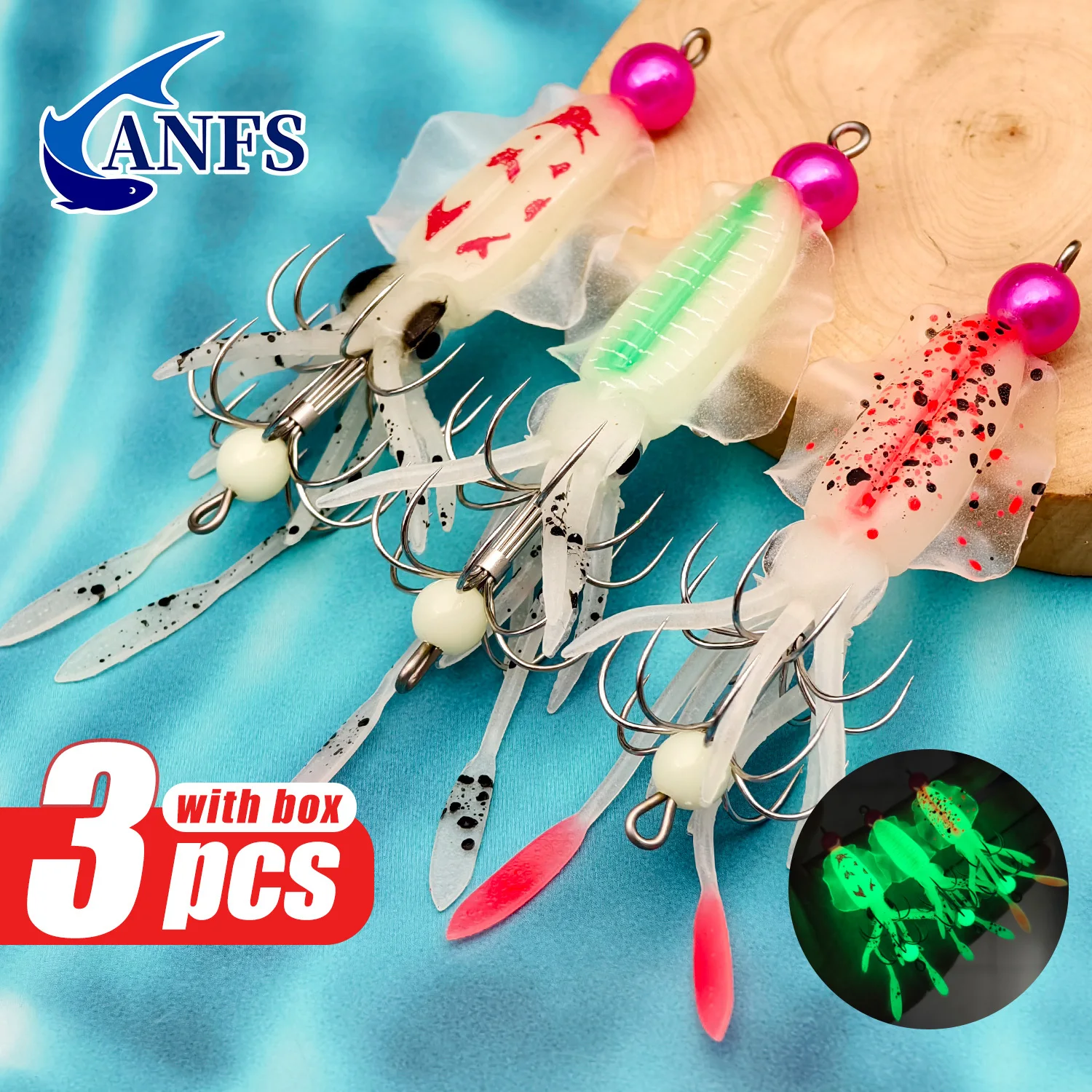 مجموعة طُعم الحبار مكونة من 3 قطع من ANFS - مثالية للصيد الليلي، وطُعم صيد الحبار، وهدية صيد مذهلة للصياد. #2