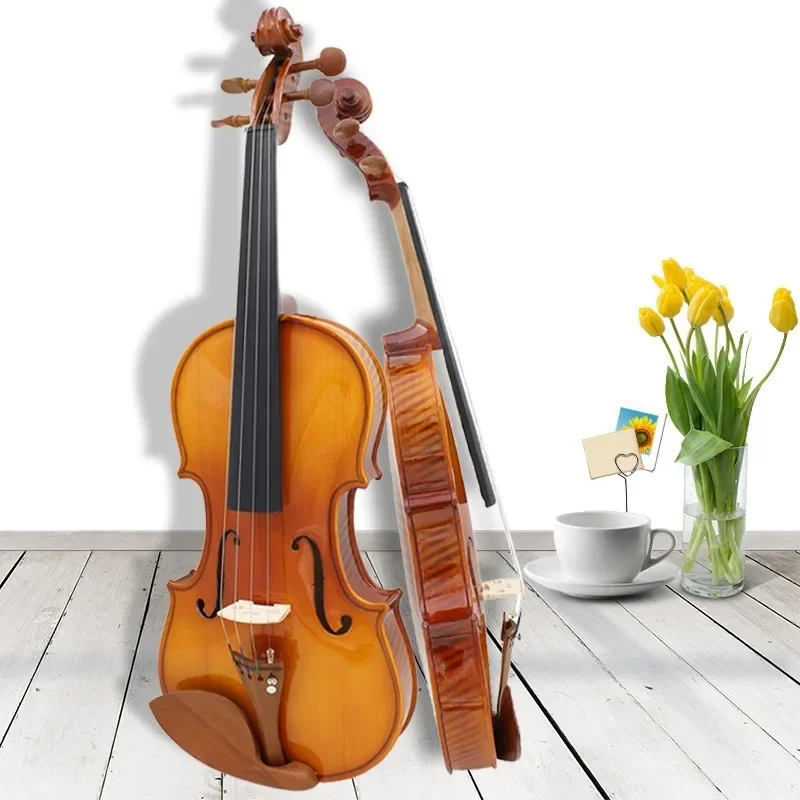 4/4  3/4 Acoustic Violin Tiger Pattern Spruce Wood Top Maple Back & Scroll Light Matte Beginner Violin Package