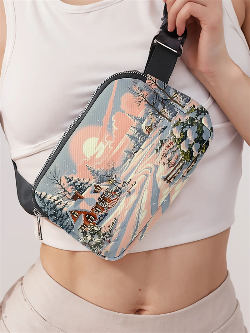 قطعة واحدة، حقيبة كروس أنيقة قابلة للتعديل مع مشهد ثلجي شتوي، حقيبة خصر رياضية محايدة، مناسبة للجري #2