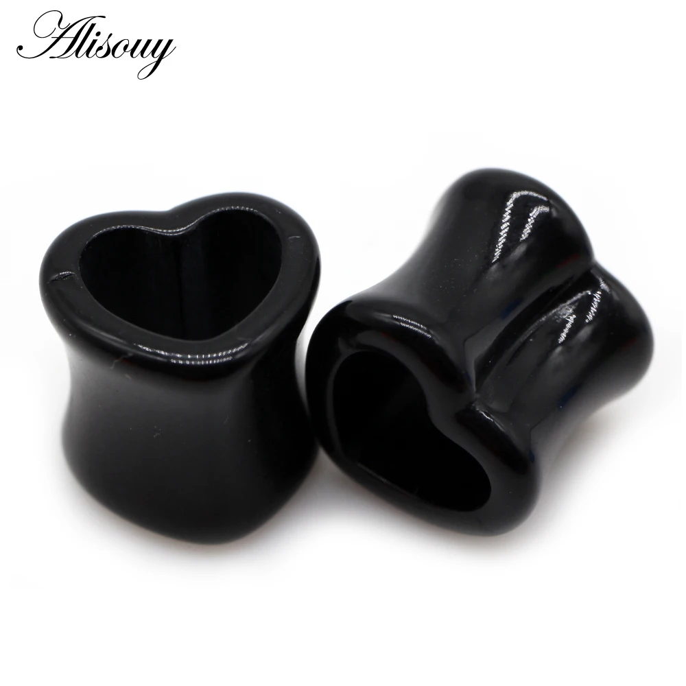 Alisouy 2PC 4-25mm Black & White Love Heart Acrylic Flesh Tunnel Plug Jewelry Body Piercing Stretcher Expander Ear Gauge Earlets