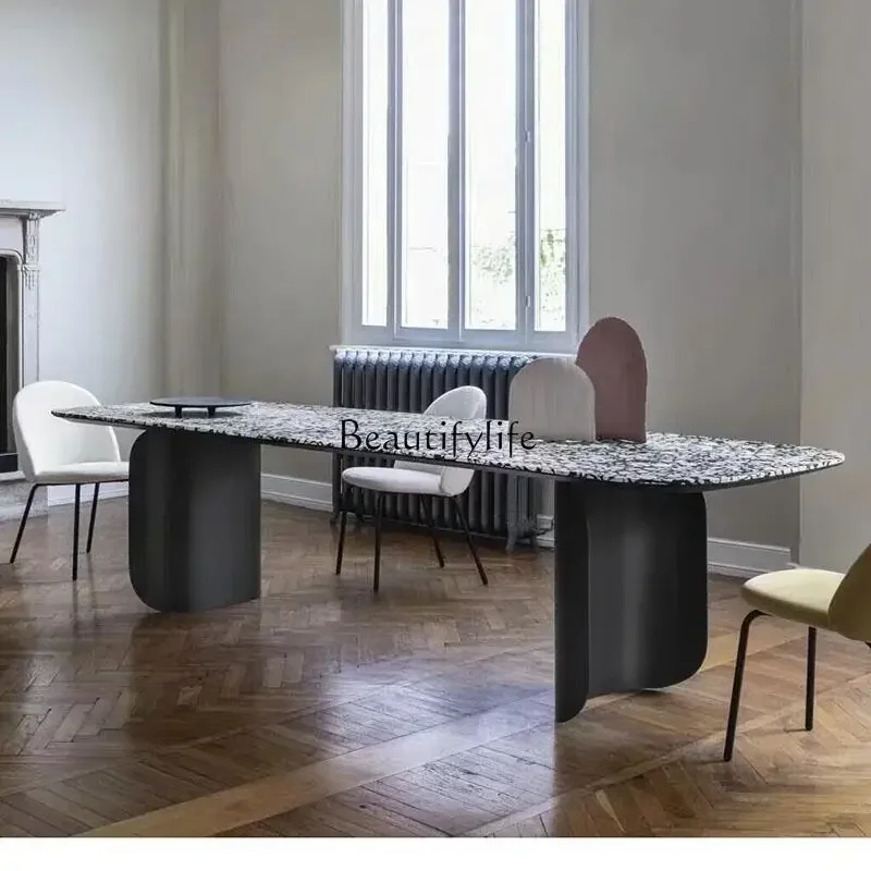 

13ld14 Italian Minimalist Terrazzo Dining Table Rectangular Dining Table Home Light Luxury Creative