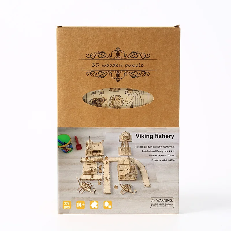 3D Wooden Puzzle Model Kit Viking Fisherman Wharf Village Handmade DIY Assembly House Model Toy Gift for Children Adults