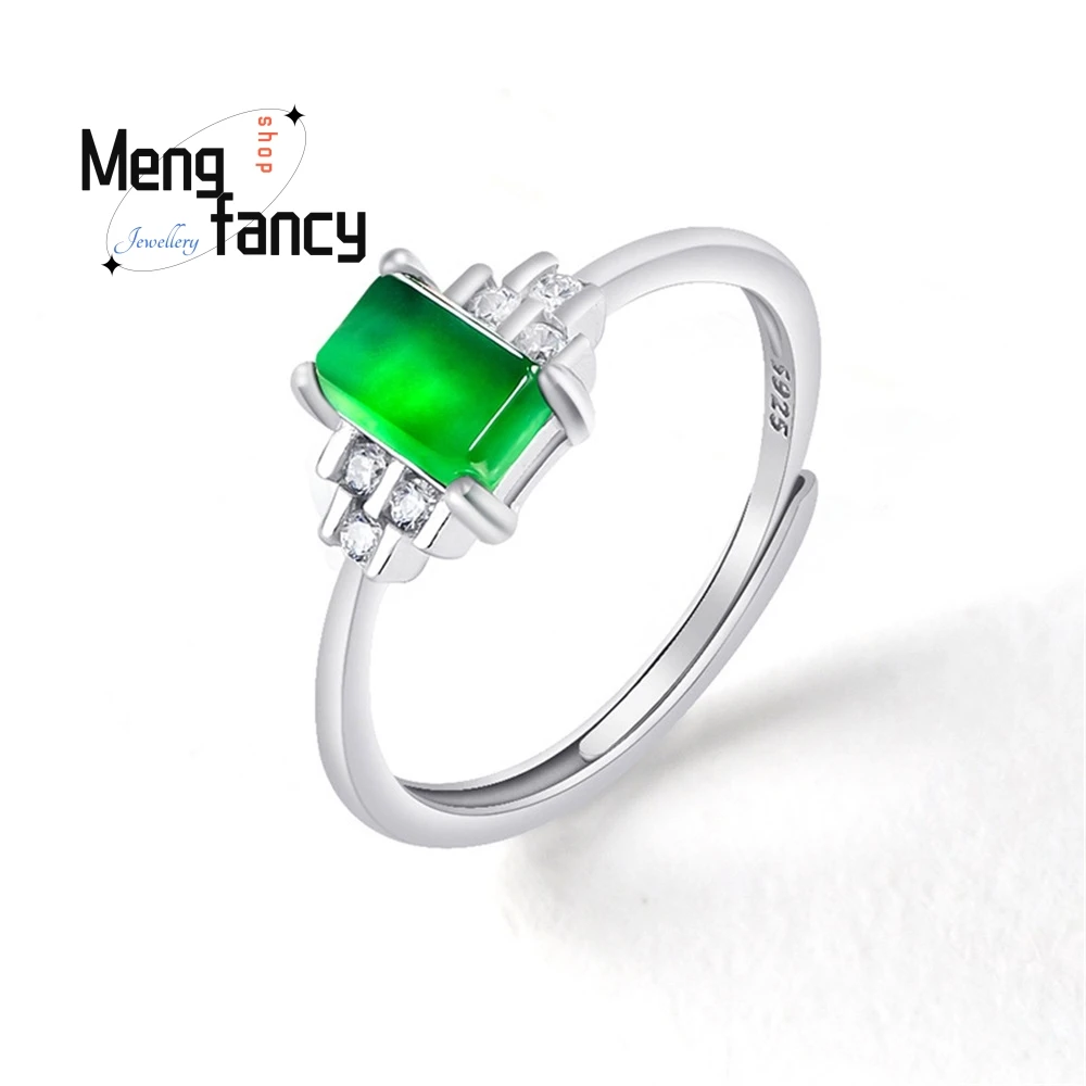 High-Grade S925 Silver Natural A Product Jade Yang Green Small Sugar Saddle Ring Ice Jade Ring Fashion Ring For Women