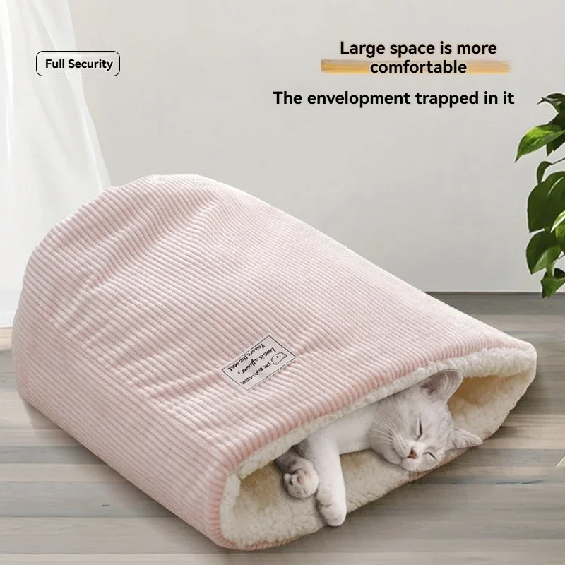 Warm Velvet Fabric Bed for Cats Dogs Winter Autumn Comfortable Soft Fleece Bucket Type Blue Sleeping Bag for kittens Pet house