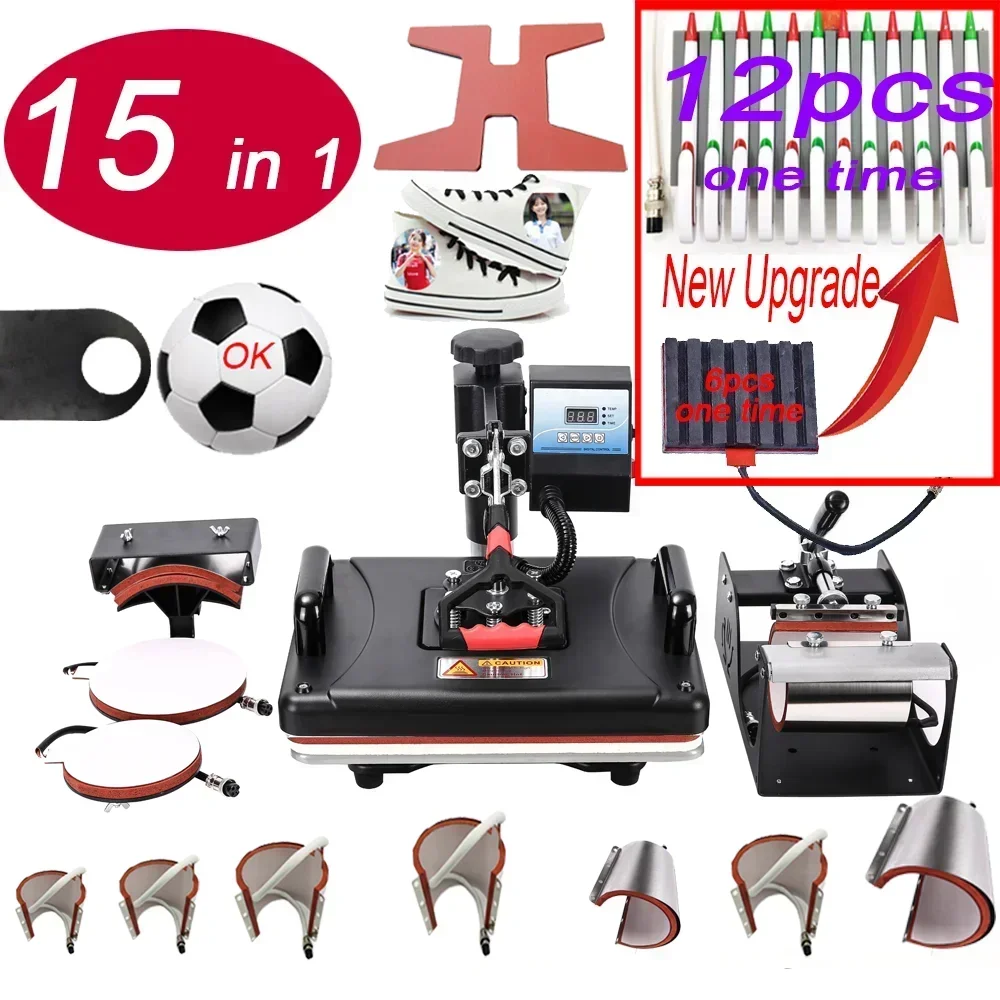 15 In 1 Combo Heat Press Machine T-shirt mug hat Plate pen puzzle heat transfer machine multi-function sublimation Print machine