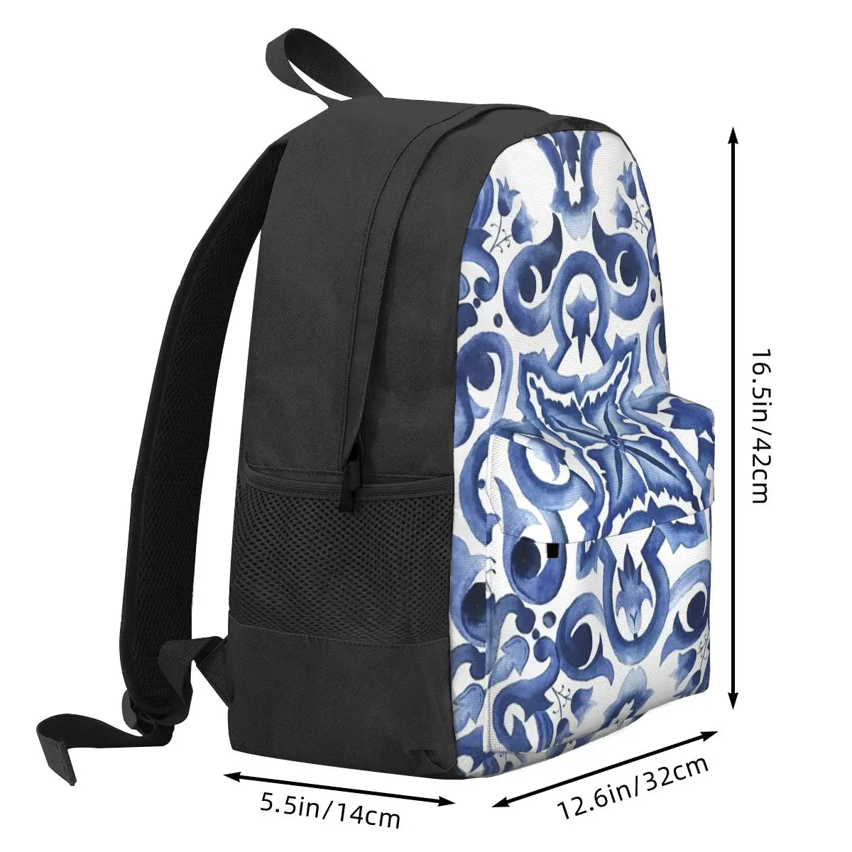Blue Ornate Floral Mediterranean Sicilian Tile Backpack Hot Sale Daypack Large Capacity Boys Girls BookBag School Bag