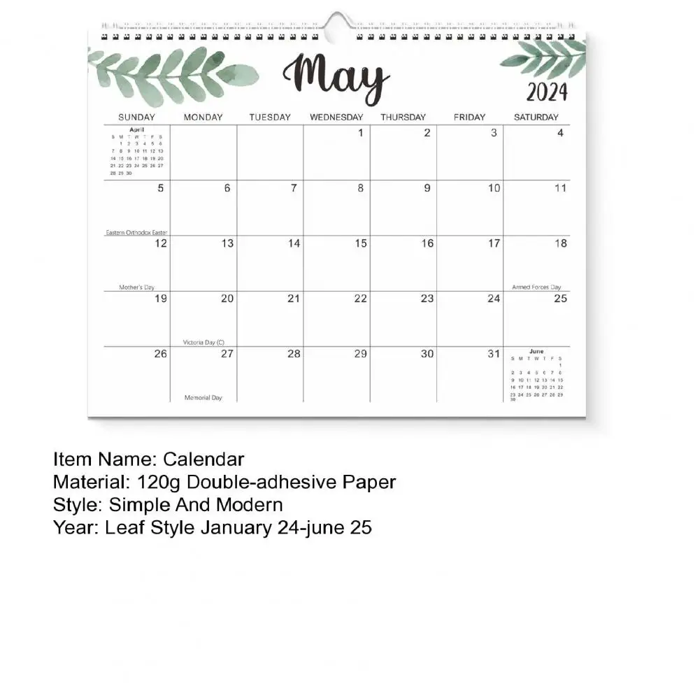English Calendar 2024 Minimalist Yo Coil Wall Calendar Spacious Monthly Layout Easy-to-read Numbers Letters Calendar