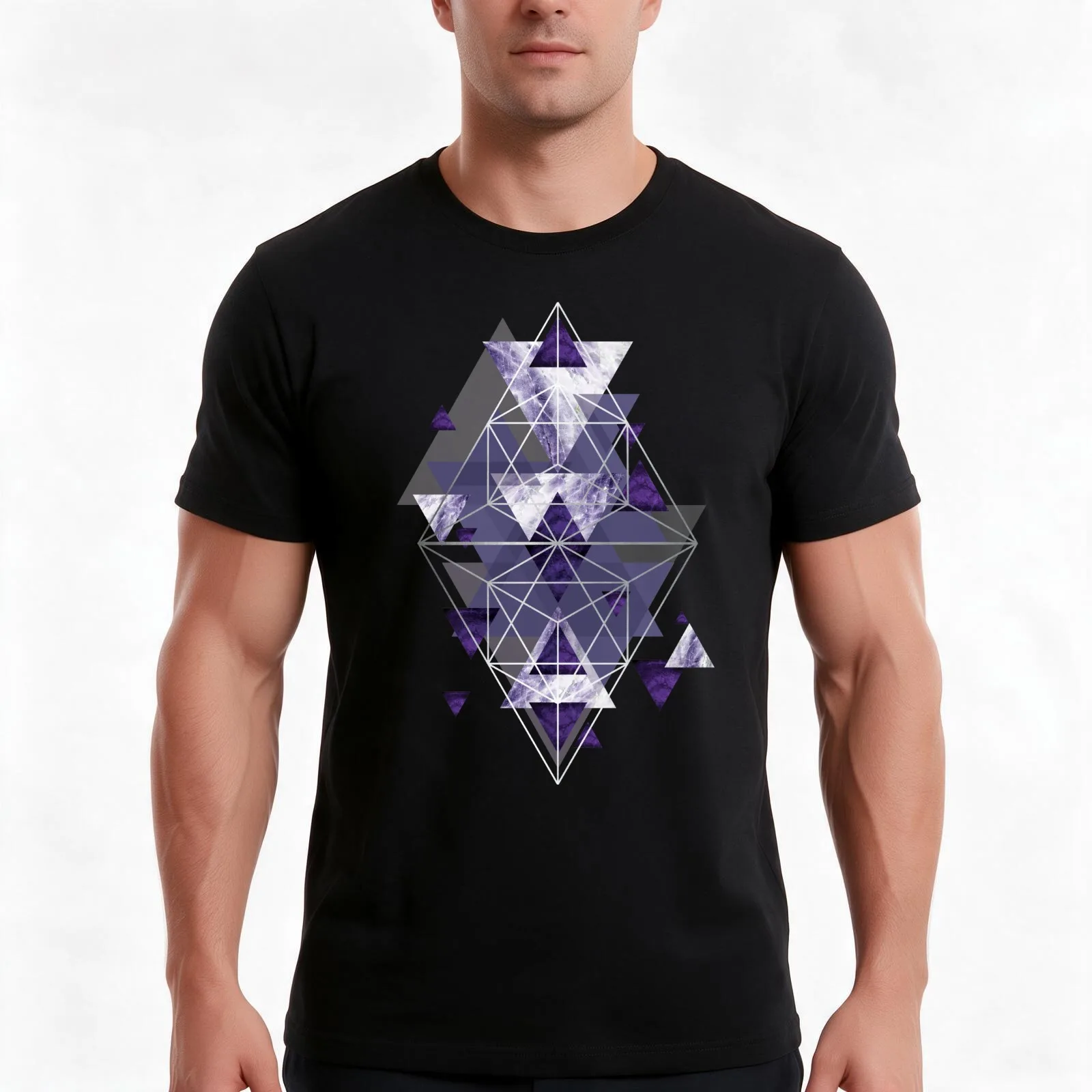 Ultra Violet Geometric T-Shirt, Summer Casual Cotton Tee, Oversized Streetwear Tops, Vintage Graphic Print, Unisex Men Women