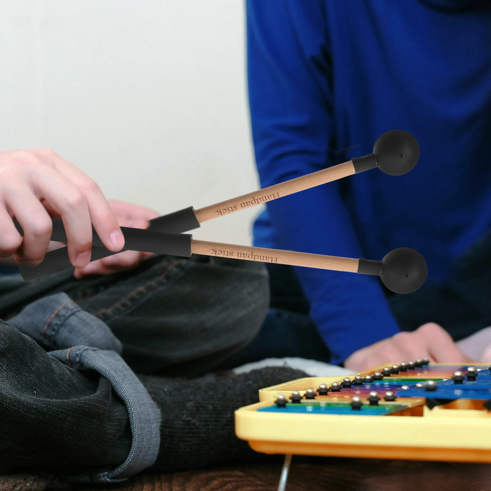 

2Pcs Tongue Drum Sticks Wooden Handle Rubber Head Light Percussion Mallets for Beginners Music Education Yoga Performance