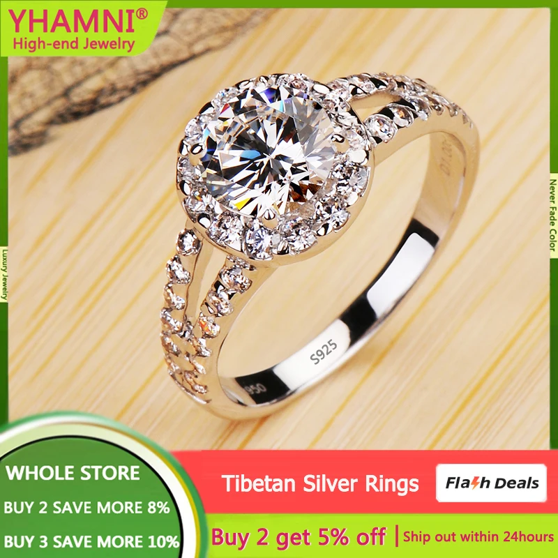 

100% Original Certified Tibetan Silver Rings Bride High Quality Wedding Accessories Engagement Band Zircon Jewelry for Women