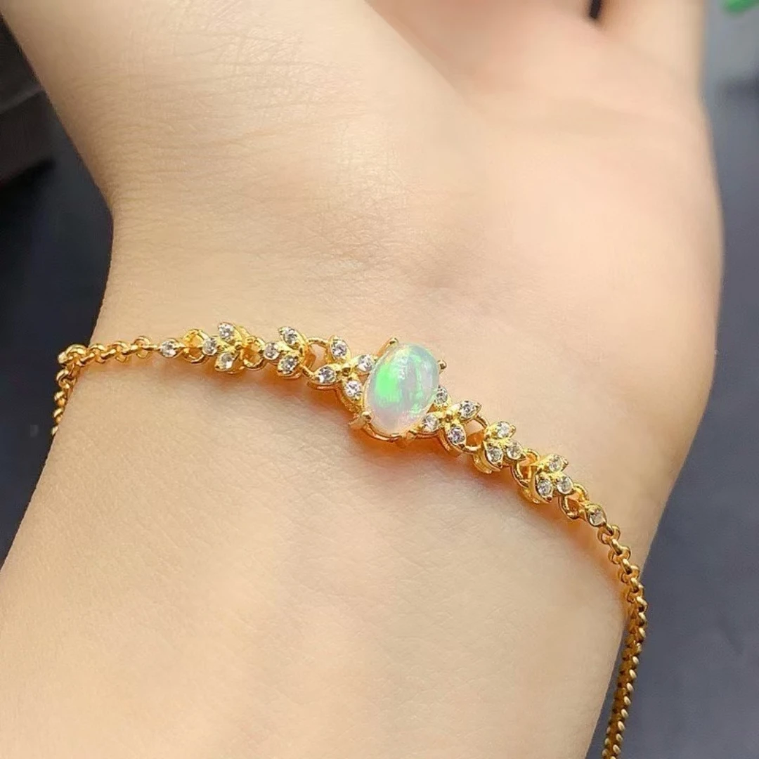 

KJJEAXCMY Fine Jewelry Opal Women's Bracelet S925 Pure Silver Exquisite Inlaid High Clarity Gems Support Testing New Year's Gift