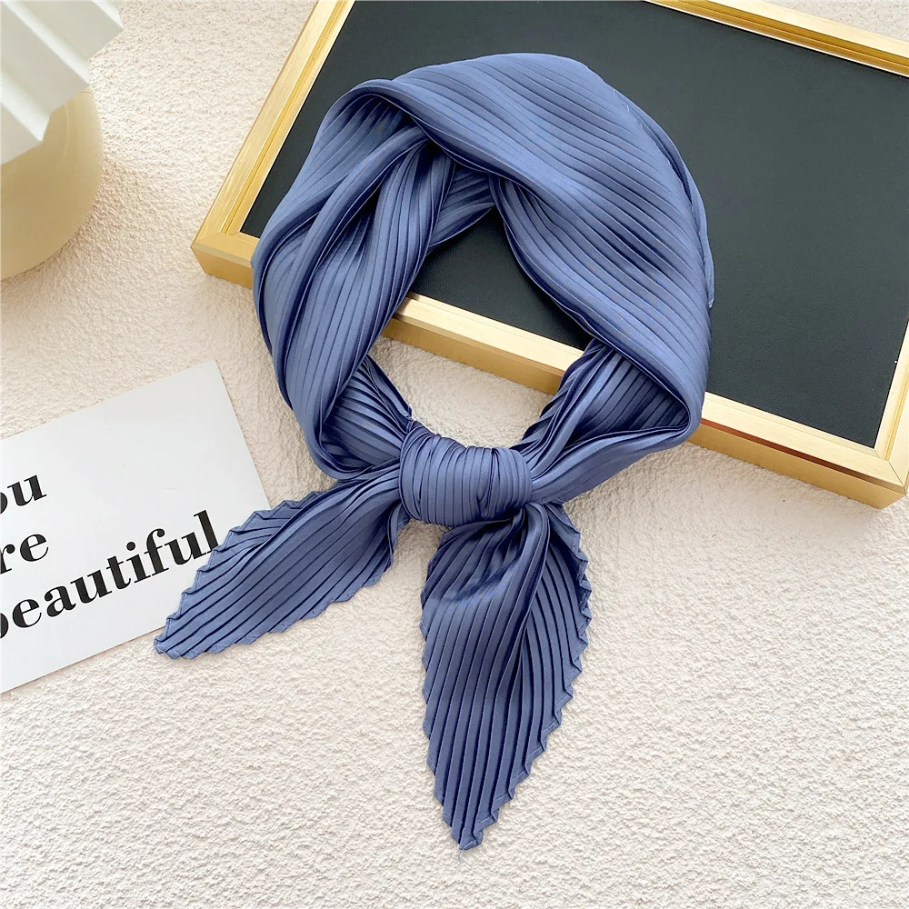 Crinkled Hair Scarf Square Scarf Decorative Headscarf Solid Color Satin Neckerchief Silk Pleated Scarf Small Scarves 70cm Soft