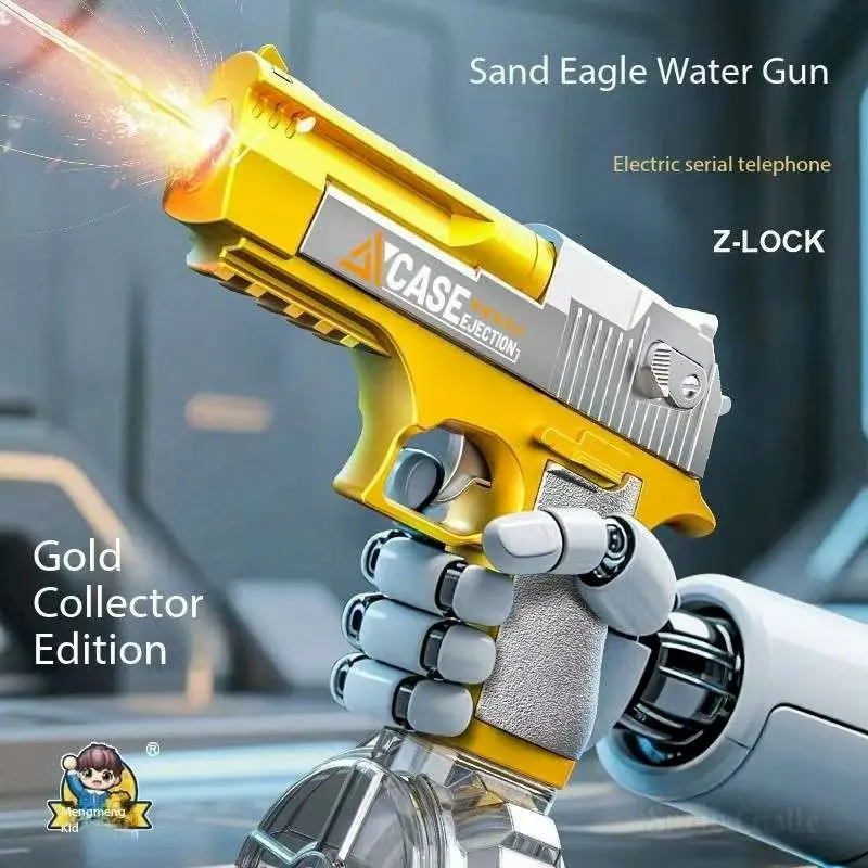 Pistola de água para piscina de verão, praia, brinquedo dourado, águia do deserto, pistola de água automática com led, brinquedos de combate aquático para crianças e adultos