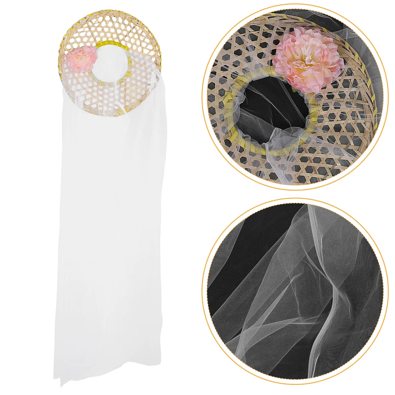 

Ancient Chinese Bamboo Cone Hat Veil Traditional Japanese Oriental Sun Hat Hollow Cap Women Wedding Party Stage Cosplay Props