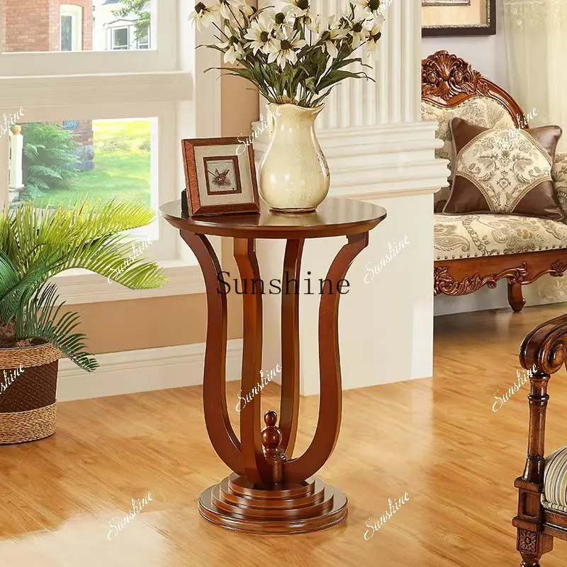 Nordic solid wood simple corner sofa side table bedside lamp small round table telephone meeting  FT