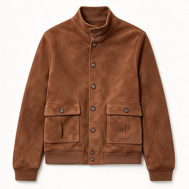 Outdoor Casual Mens Slim Suede Jacket Coat 2026 Autumn Leisure Solid Color Loose Outerwear For Men Vintage Button-up Lapel Coats