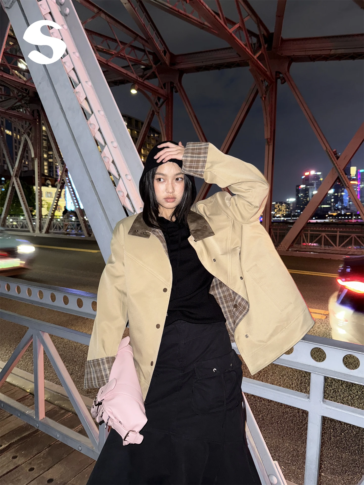 

Sp at Retro Plaid Double-Sided Wearing Faionable Workwear Jaet Single Button Loose Fit Outerwear for Men And Women