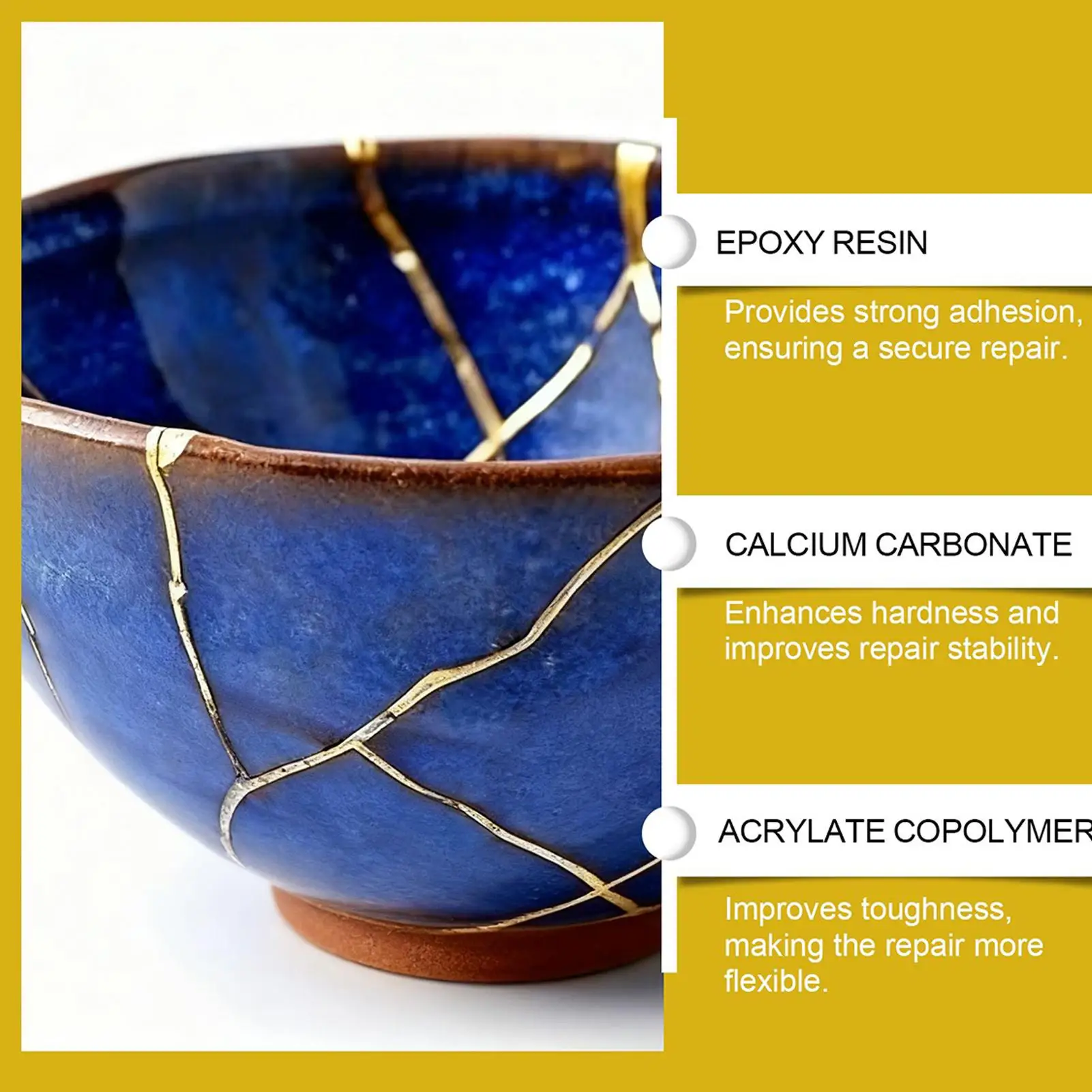 طقم إصلاح السيراميك Kintsugi الياباني، لاصق ذهبي آمن للطعام، لاستعادة نحت حوض الاستحمام الفني المكسور