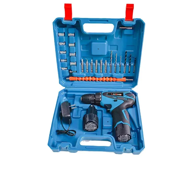 

12V blue electric drill, rechargeable drill, lithium battery, household multi-function power tool set accessories