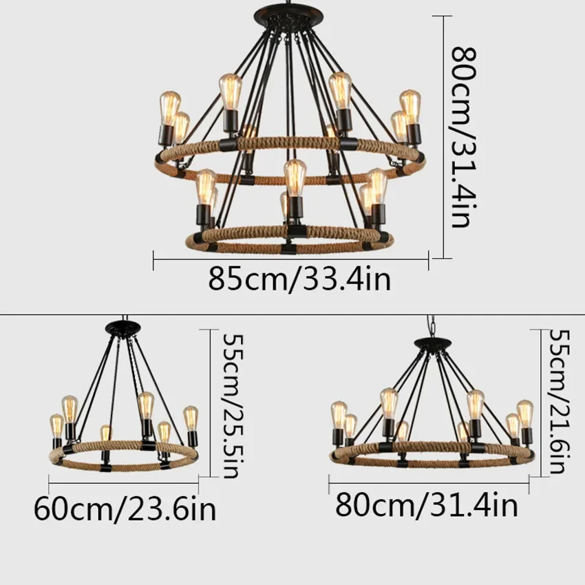 Loft Vintage Landelijke Hanglampen Henneptouw Bamboe Ijzeren Kooilampen Hand Gebreide Verlichtingsarmaturen Restaurant Coffeeshop