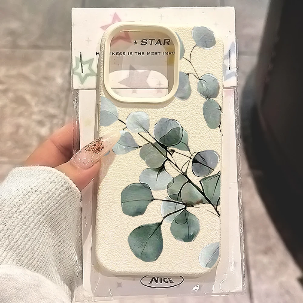 Eukalyptusblatt-Handyhülle für iPhone 17 16 15 14 13 12 Pro Max 16 15 14 Plus 17 16 15 14 13 12 Pro 17Air Silikon-Matt-Hülle – Detail 1
