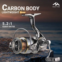 HAUT TON Smooth Spinning Fishing Reel 5.2:1 Gear Ratio 6+1 BB Ambidextrous Carbon Fiber Construction Durable Corrosion-Resistant