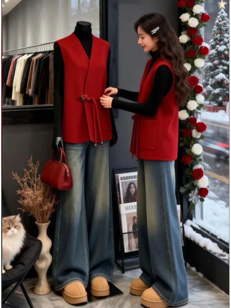 

Модный женский жилет с V-образным вырезом, однотонный, зимний, новый, в китайском национальном стиле, приталенный, трендовый, верхняя одежда