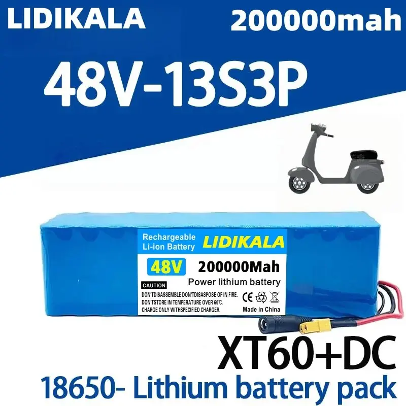 2026 Brandneuer 48V 200000mAh 2000W 13S3P geeignet für 18650 Lithium-Ionen-Akkupack mit BMS 54,6V Ladegerät Elektroroller