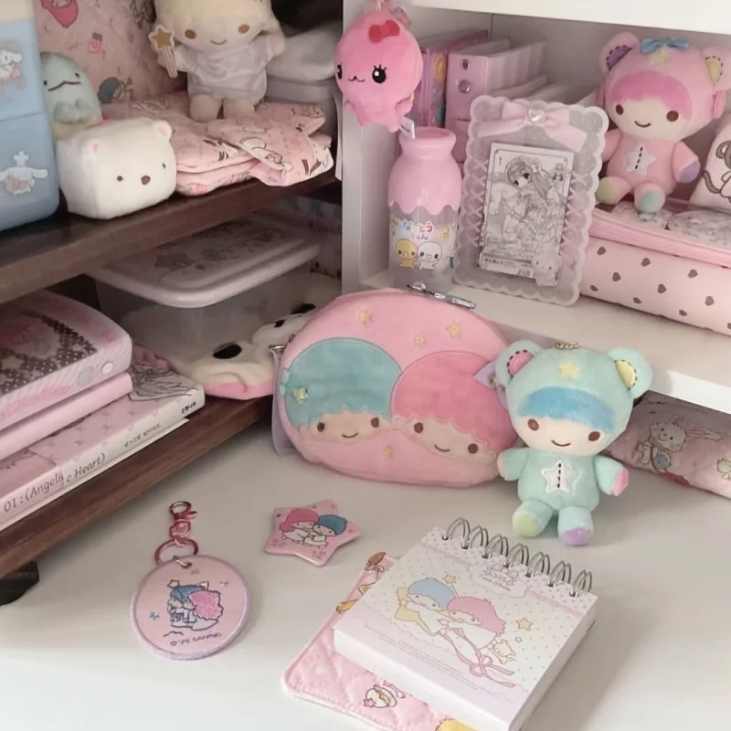 Sanrio Little Twin Stars Cartoon Rosa Addensare Soffice Peluche Borsa per il trucco Cosmetico Anti-Goccia Oggetti vari Borsa per la conservazione Regalo di coppia