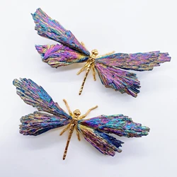 1PC Natural Colorful tourmaline Electroplanted Dragonfly spar crafts Handmade Reiki Healing Home Decoration Chakra Gift