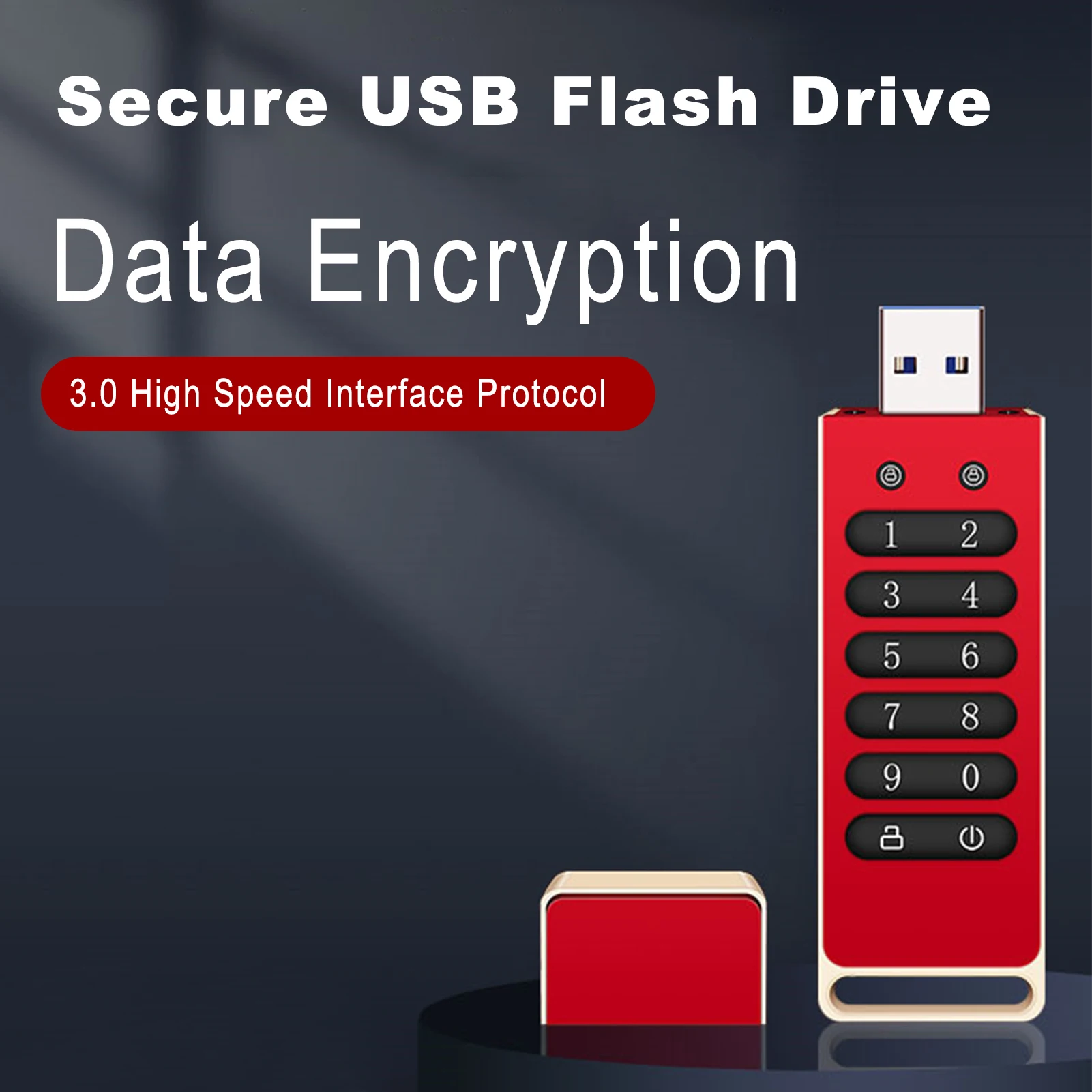 Encrypted USB Drive Secure USB Flash Drive 64GB AES256-bit USB 3.0 Hardware Password Memory Stick Automatic Lock for Personal