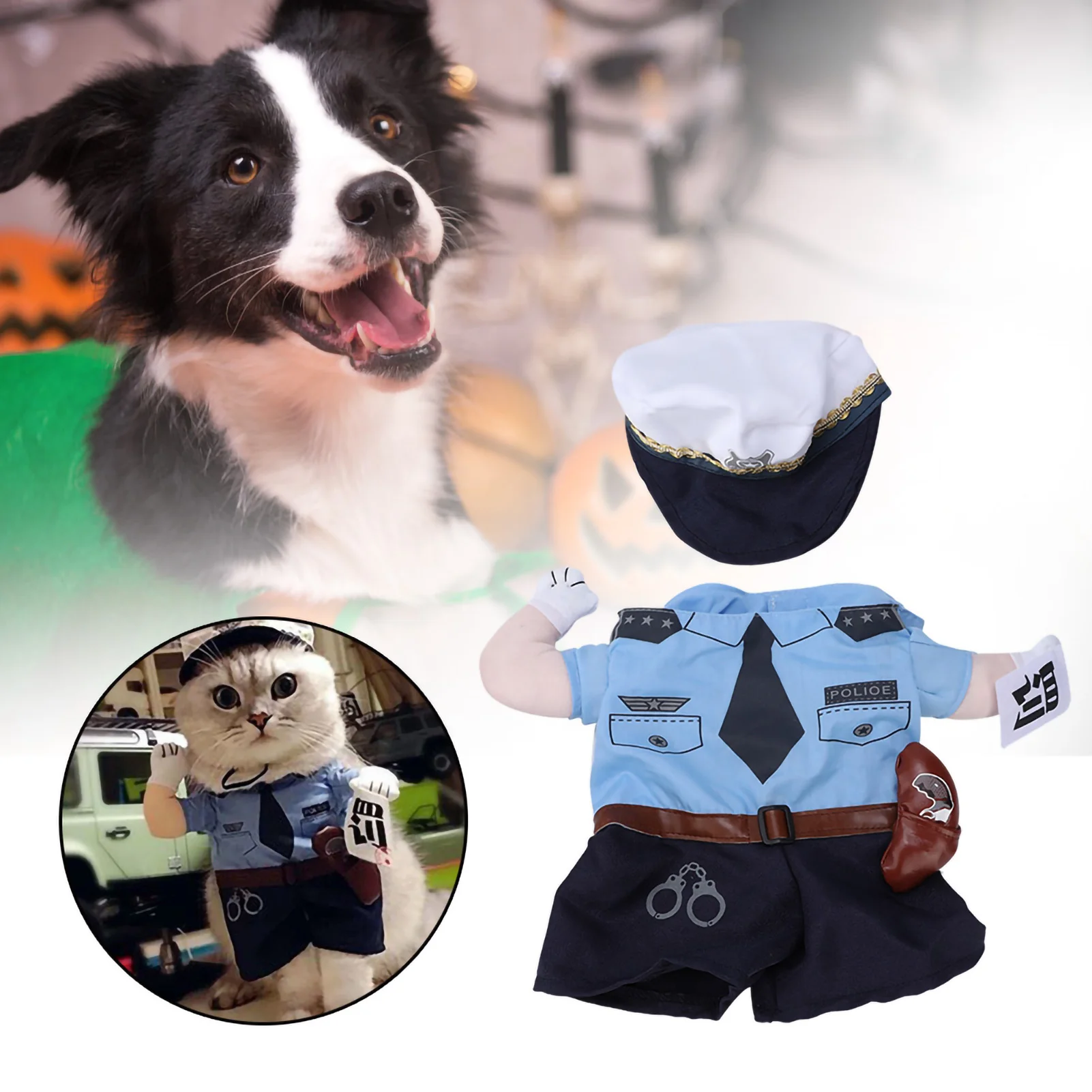 Cute Pet Halloween Clothes Penalty Police Upright Costume Dress Up For Cats Dogs