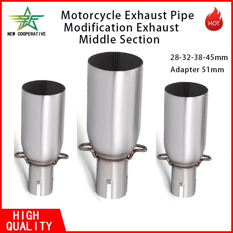 51mm Exhaust Section 28-32-38-45mm Adapter non-destructive Install Motorcycle Exhaust Pipe Modification Exhaust Middle Section