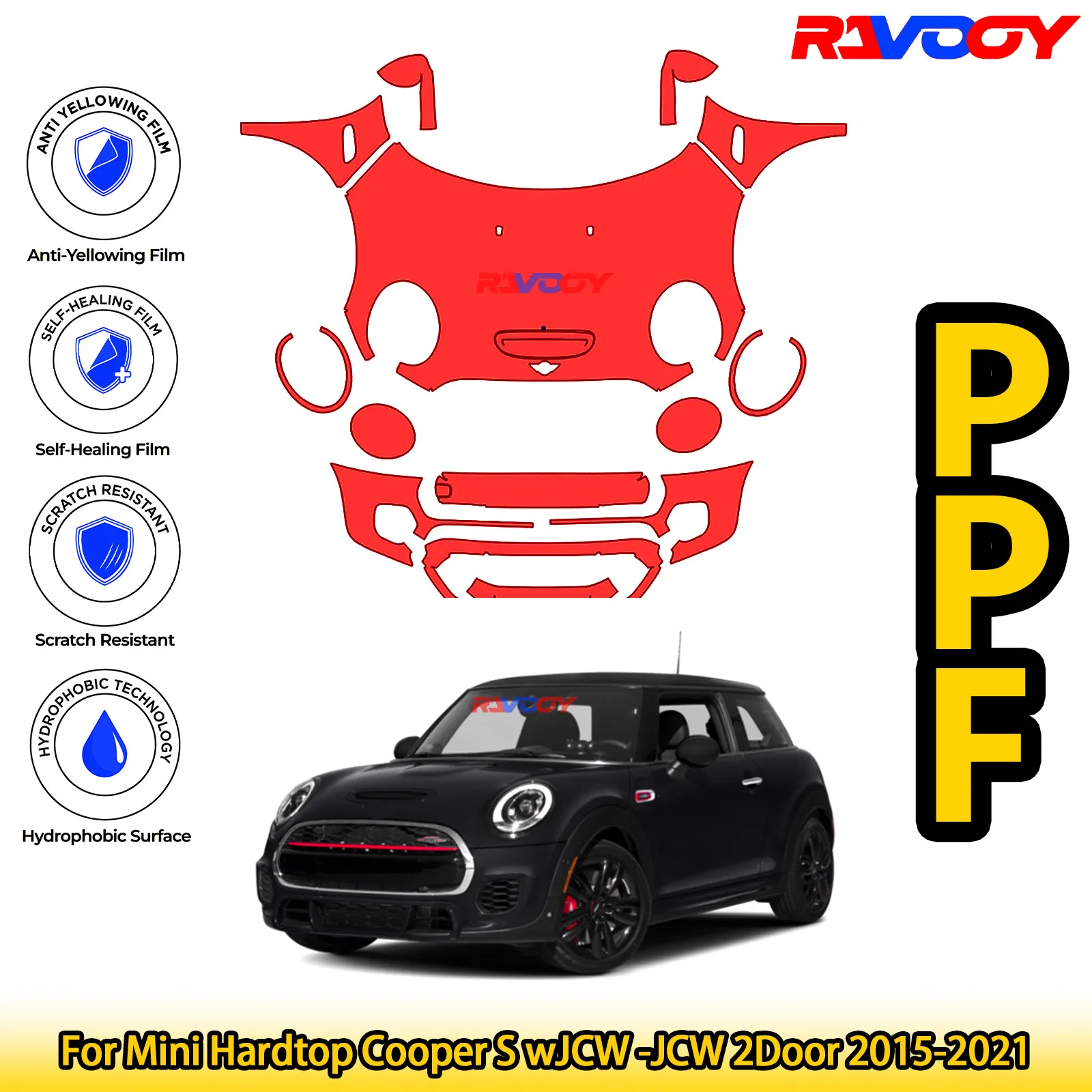 

Для Mini Hardtop Cooper S wJCW-JCW 2Door 2015-2021, глянцевая матовая черная предварительно вырезанная передняя пленка PPF, комплект защиты от краски