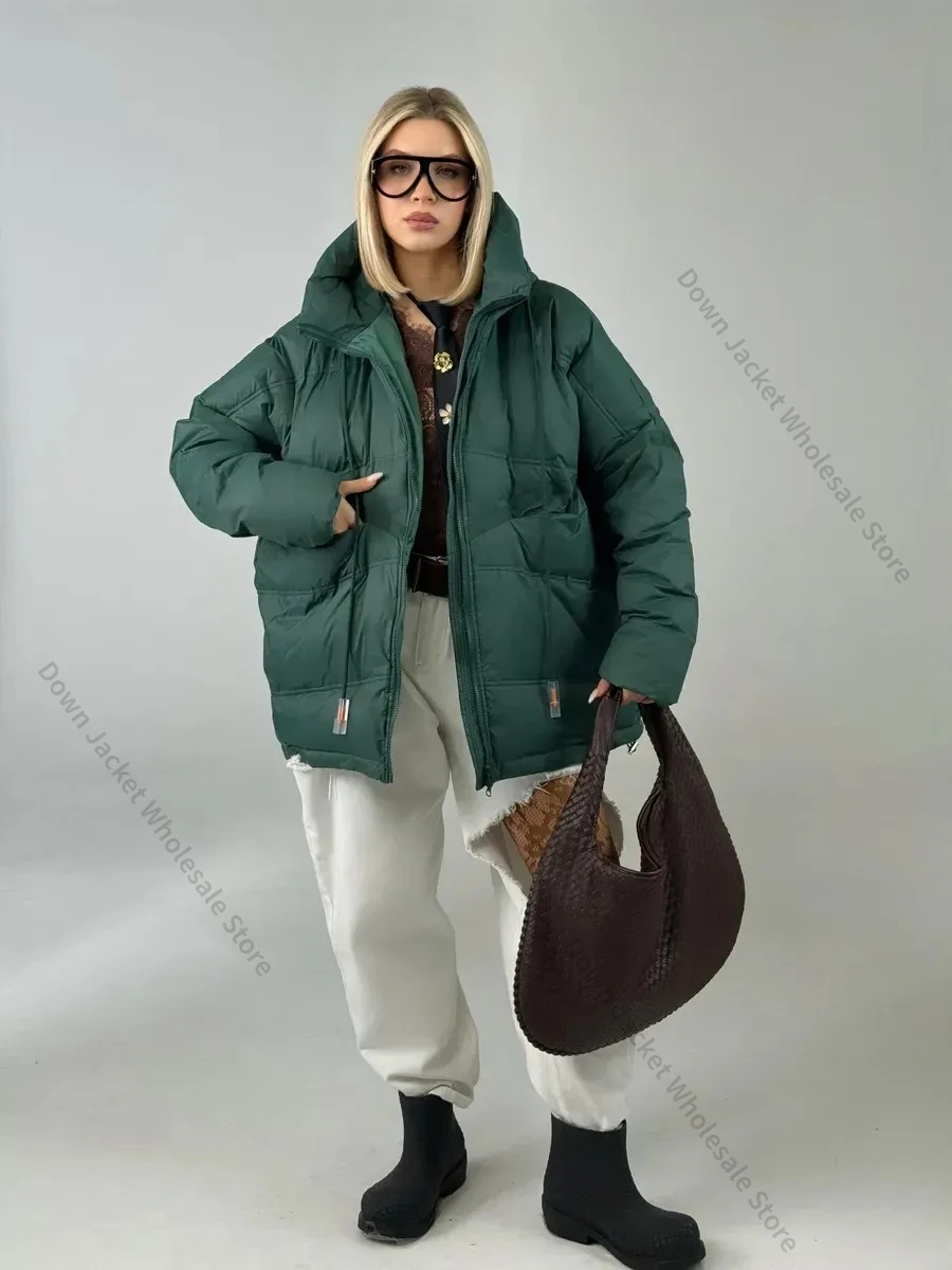 Down Jacket Women Oversize White Duck Coat Loose Warm Outerwear Hood Korean Style Coat Down Jacket Women Casual Office Lady view 3
