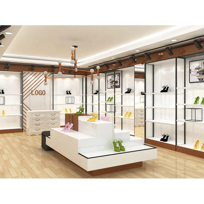 2025 personalizado. Tienda de zapatos de alta gama, decoración, muebles, venta al por menor, estantes para tienda de zapatos, tienda de zapatos profesional, diseño de interiores