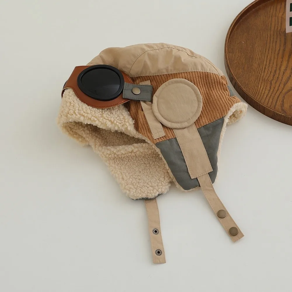 

Модная милая детская шапка-пилот с мультяшным рисунком, ветрозащитная, с очками, защитой для ушей, утепленная, теплая, зимняя