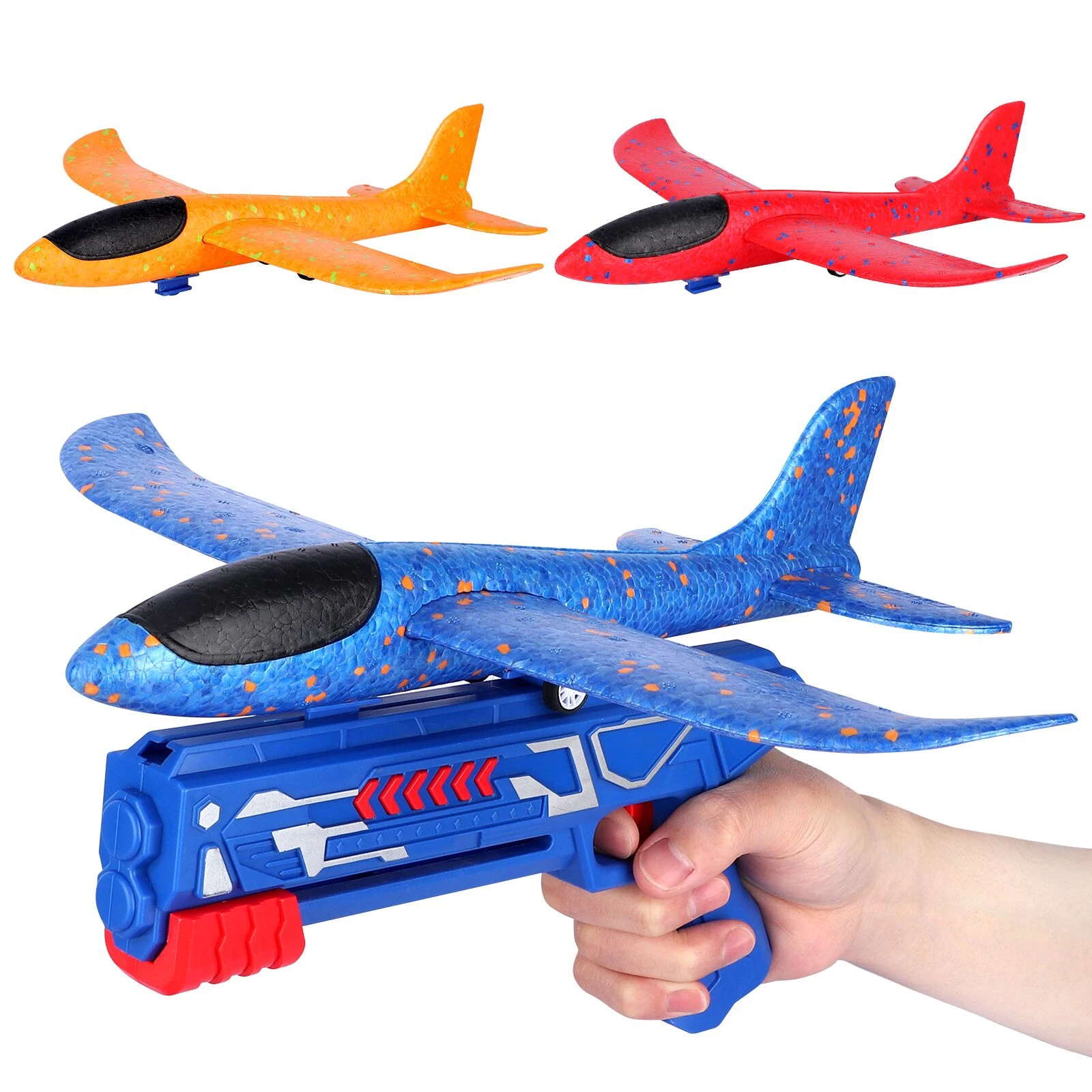 Airplane Launch Toy, Foam Thowing Glider Plane with Catapult Gun, Indoor Outdoor Shooting Game for Kids Boys Girls Age 3-12