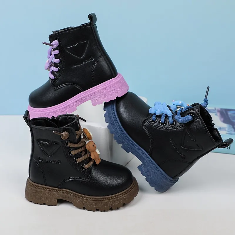 Multi-color Girls Boots with Cartoon Side Zipper Low Heel, Spring and Autumn Outdoor Girls Fashion Boots Sandalias De Mujer