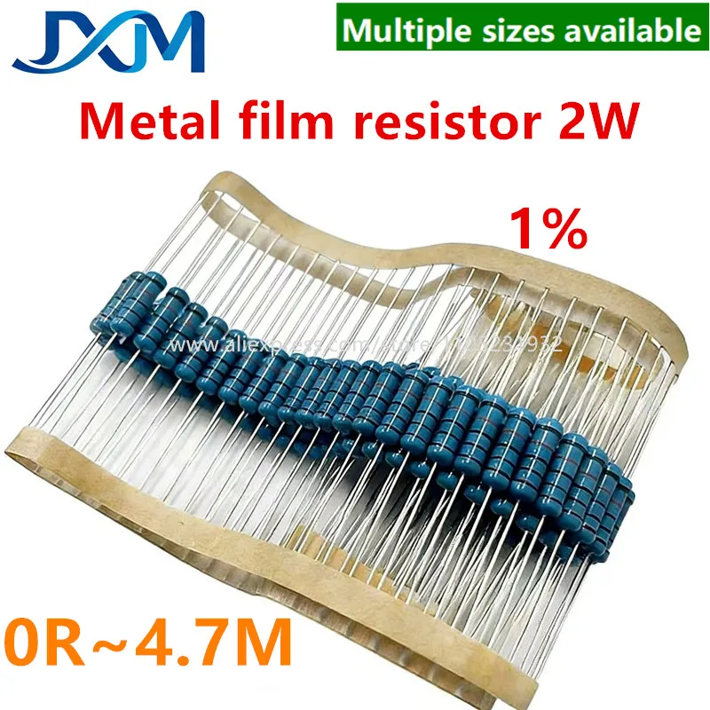 20pcs/lot 2W Metal film resistor element 1% five-color ring power resistor 0.1~4.7M 4.7 10R 47 100 220 360 470 1K2.2K10K 22K Ohm
