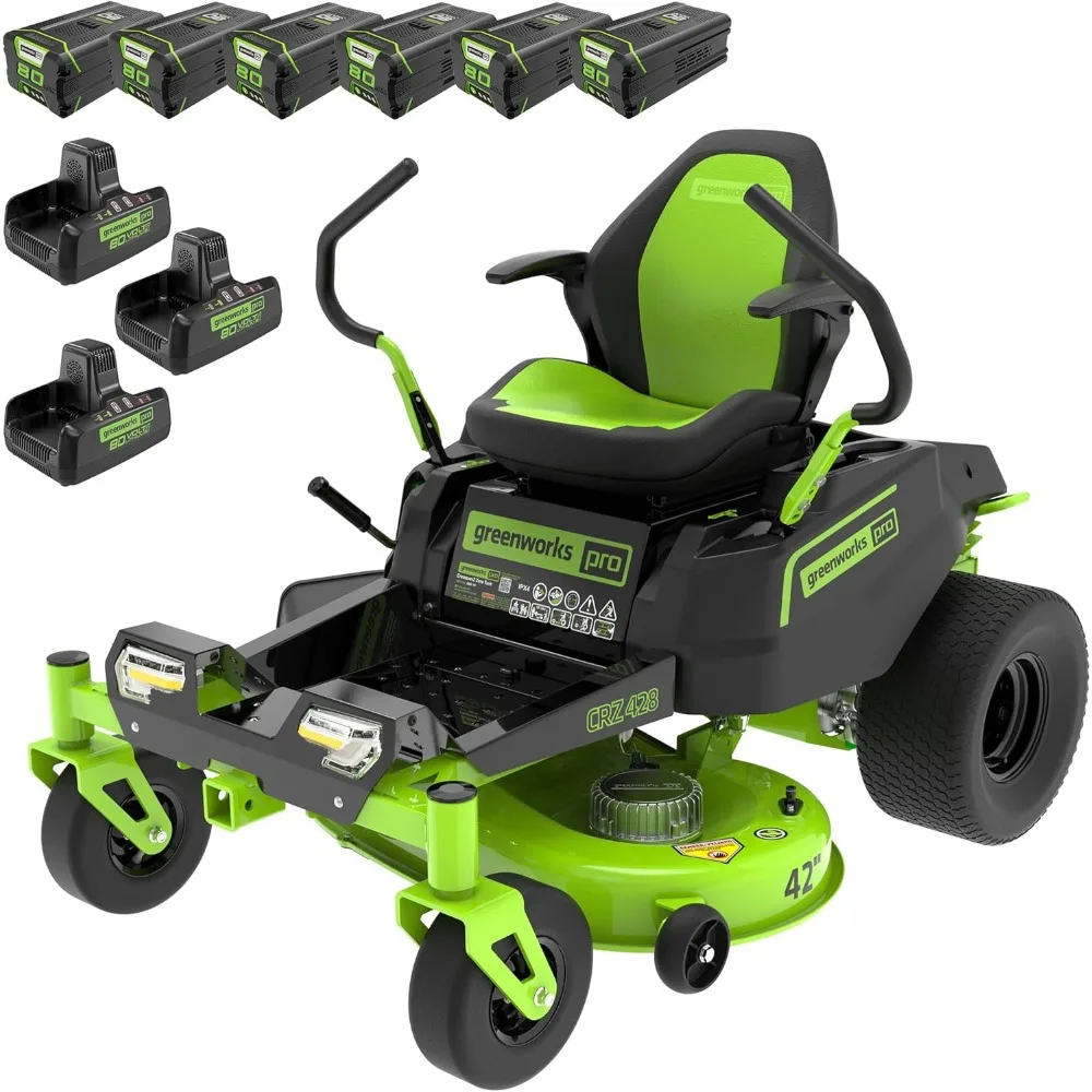 PRO 80V 42” Electric Zero Turn Lawn Mower, Includes (6) 5.0Ah Batteries and (3) Dual Port Turbo Chargers